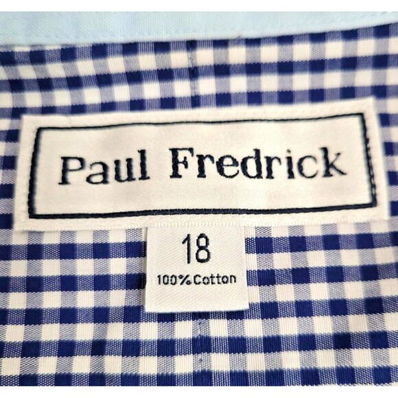 Paul Fredrick 18 Non-Iron Two-Ply Cotton Gingham Plaid Men's Short Sleeve Shirt - Picture 3 of 7